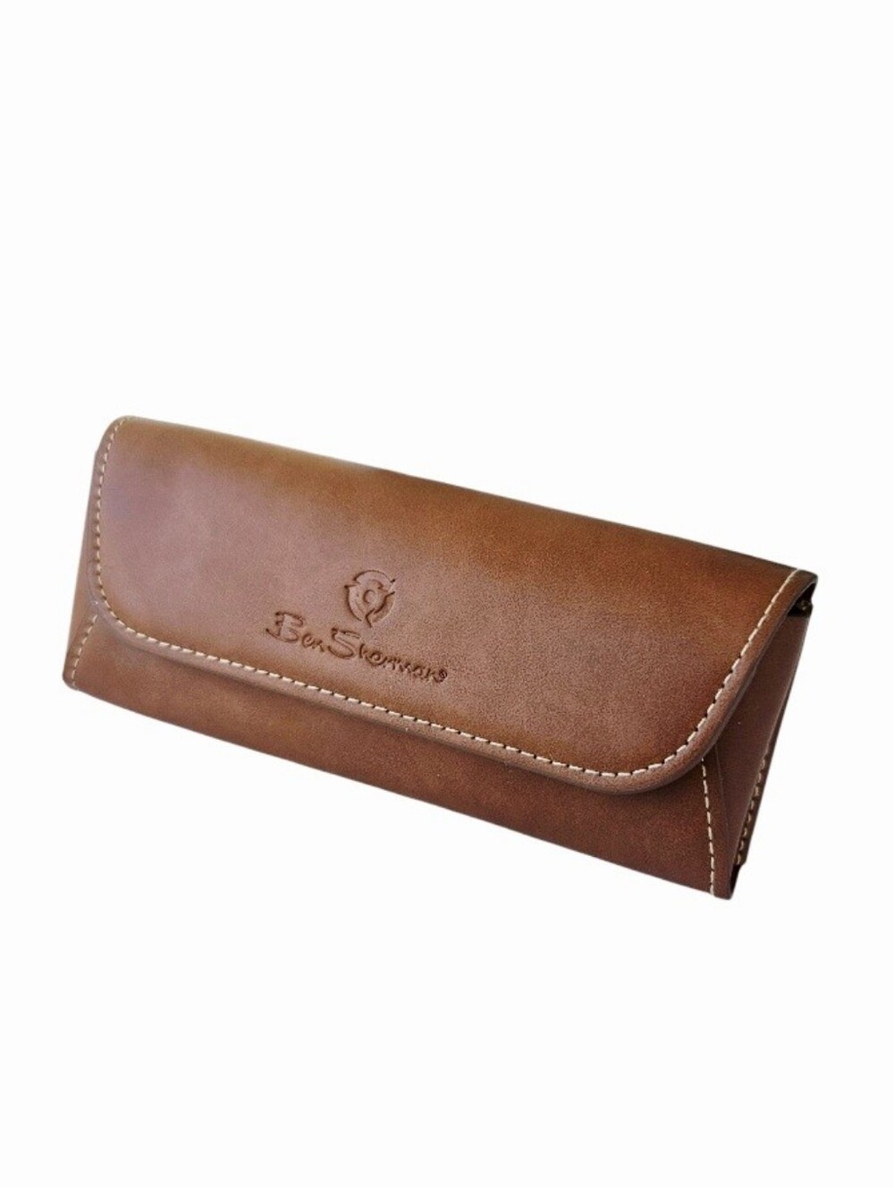 Ben Sherman Brown Leather Sunglasses Case with Contrast Stitching